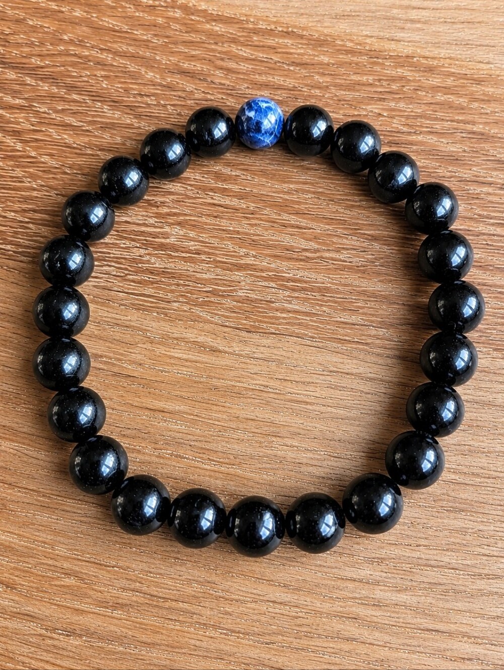 Black Jet & Sodalite Beaded Stretch Bracelet   | Handmade
